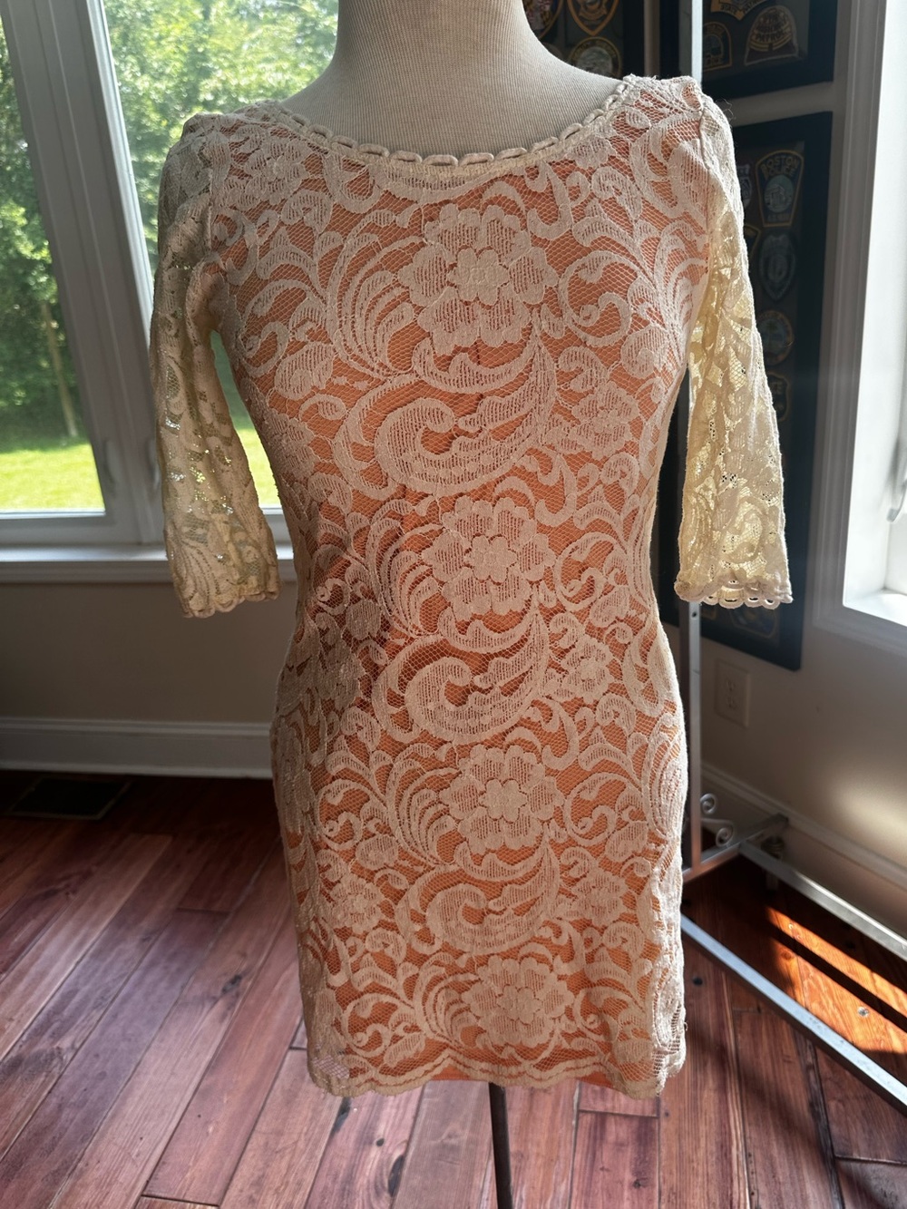 Free day lace dress in cream and pink